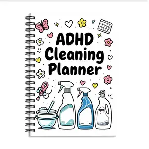 1pc ADHD Cleaning Planner Notebook, Spiral Bound Planner, Cartoon Cute Style - for Housewives, with Patterns of Butterflies and Cleaning Supplies, Plans Daily Cleaning Tasks, Cleaning Checklist Book, Task List Management, 5.5x8.3 Inch Notebook