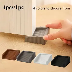 4 Windproof Door Stoppers, Creative Matte Plastic Wedge Design, Door Stopper Set Durable Rubber Material, 4 Colors Available, Home & Office Use