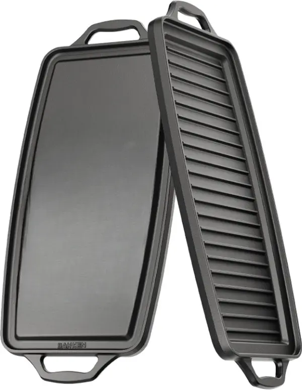 Bakken 19” Pre-Seasoned Reversible Cast Iron Griddle - Flat & Grill Side Dual Burner Cooking Plate, Nonstick Heavy-Duty Top, Oven & Campfire Safe for Pancakes, BBQ Party Meats, Includes Mitt, Campfire / Bbq Party