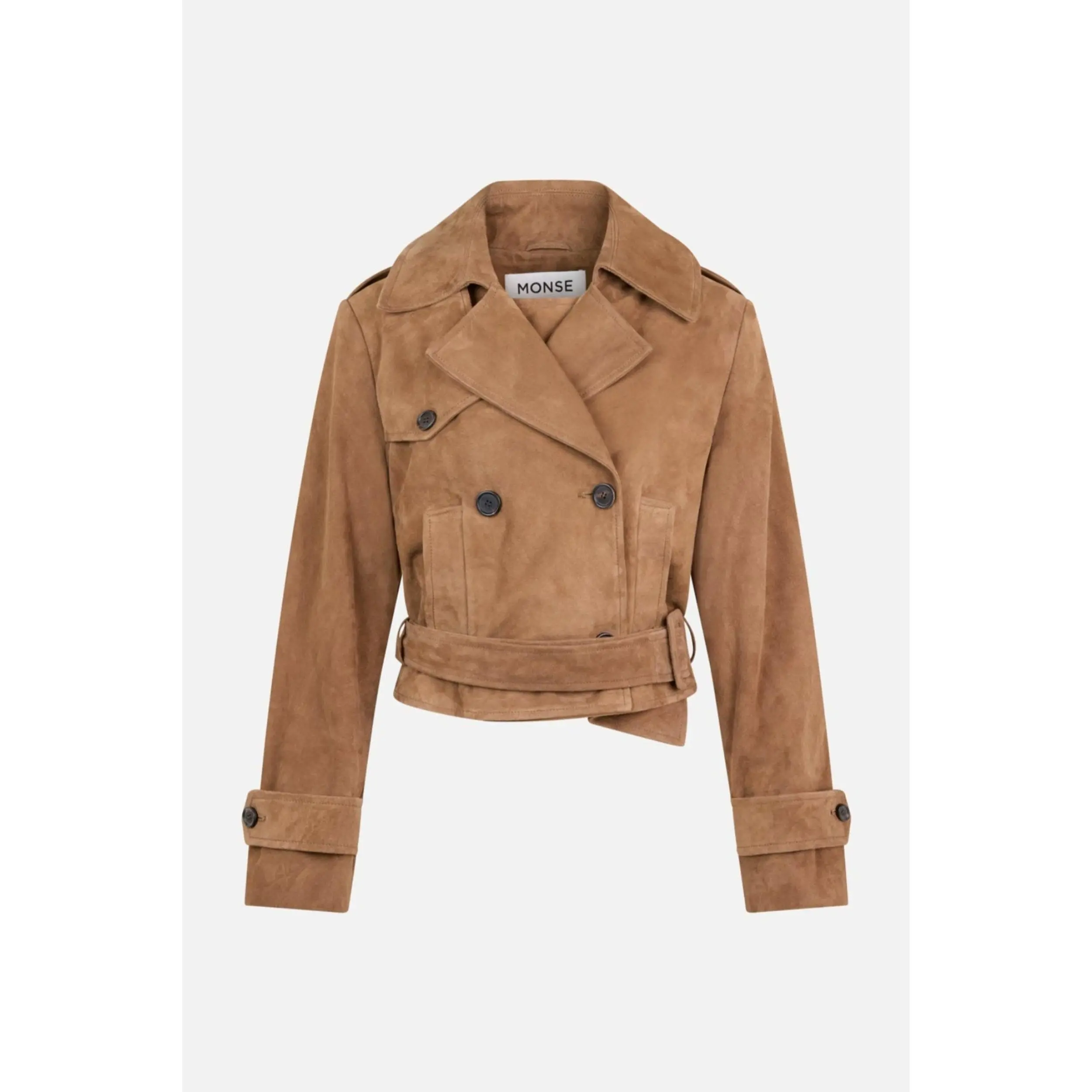 Layering Cropped Suede Trench Coat