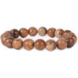 Natural Picture Jasper Gemstone 10mm Round Beads Stretch Bracelet 7" Unisex