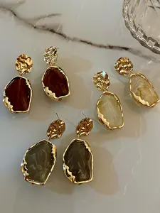 Women's Geometric Teardrop Earrings, 925 Silver Color Studs, Resin Design, Elegant Jewelry Accessory for Women & Girls, Perfect Gift Idea