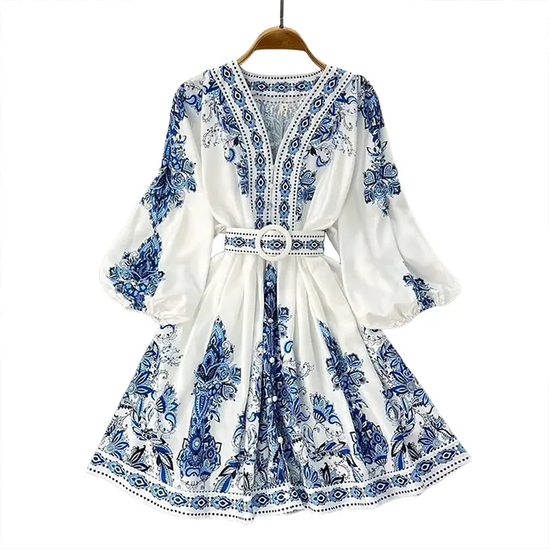Women's Floral Print V-Neck A-Line Dress - Long Length, Lantern Sleeves, Belted, Vintage Style for Spring/Fall 2025 - TikTok Shop Women's Floral Print V-Neck A-Line Dress - Long Length, Lantern Sleeves, Belted, Vintage Style for Spring/Fall 2025 - TikTok Shop