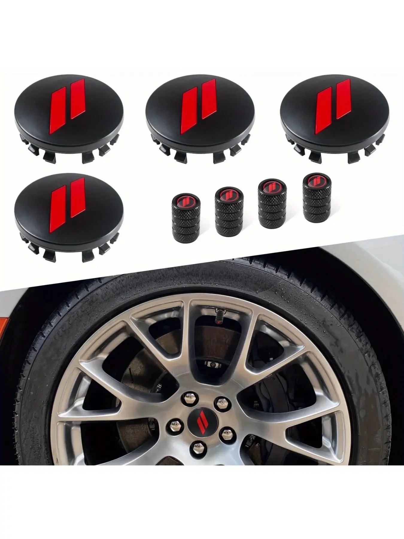 8-Pack 63mm=2.5 Inch Twill Wheel Center Caps, Wheel Covers, Automotive, Compatible with Dodge Charger, Challenger, Durango, Journey, Avenger, Hornet, Dart R/T, SRT Models, Fade-Resistant Wheel Hub Caps & Tire Valve Stem Caps Decorative Kit Car Accessories