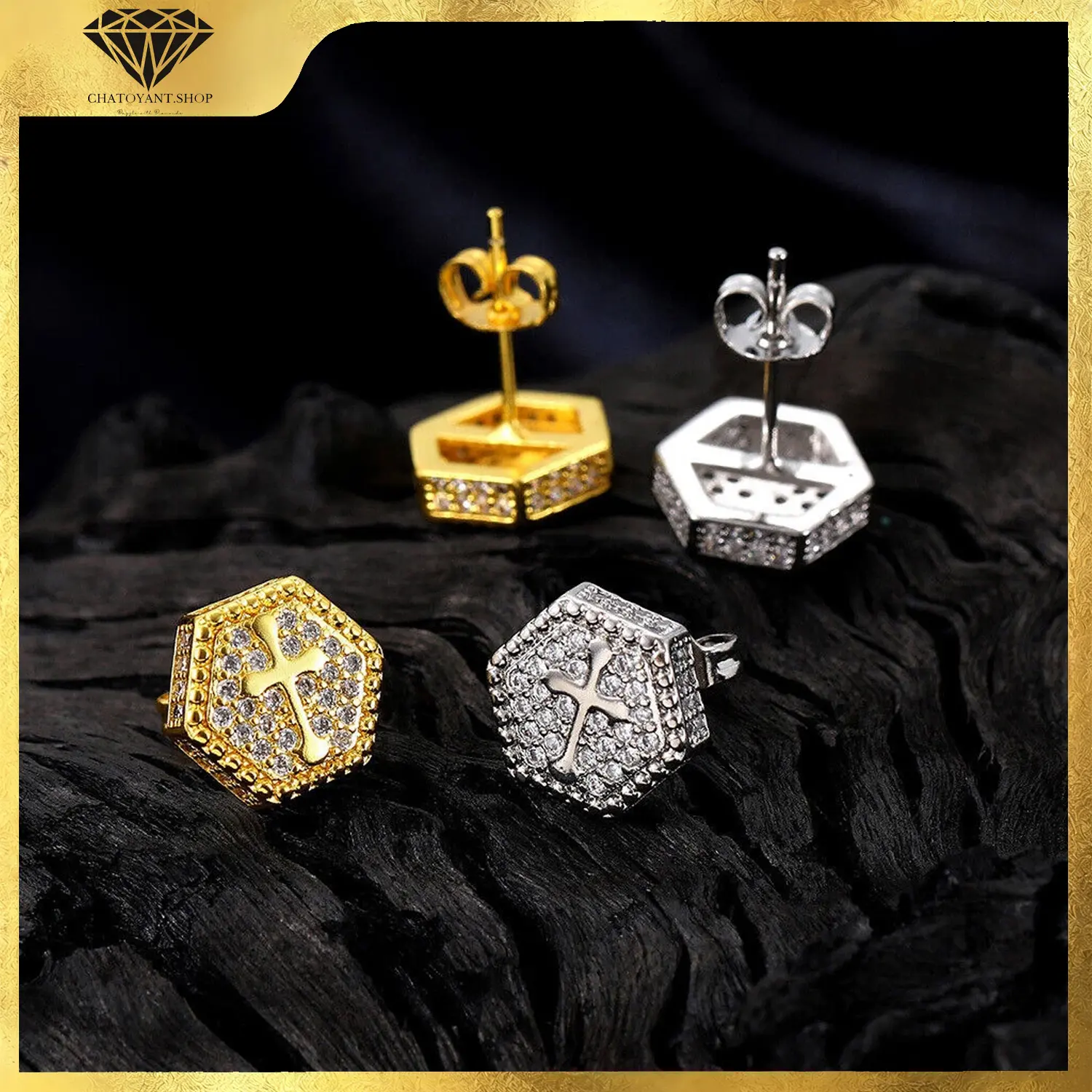 14K Gold Plated  Posts Cross Earrings for Women | Small Religious Faith Cubic Zirconia Cross Studs Huggies Earrings