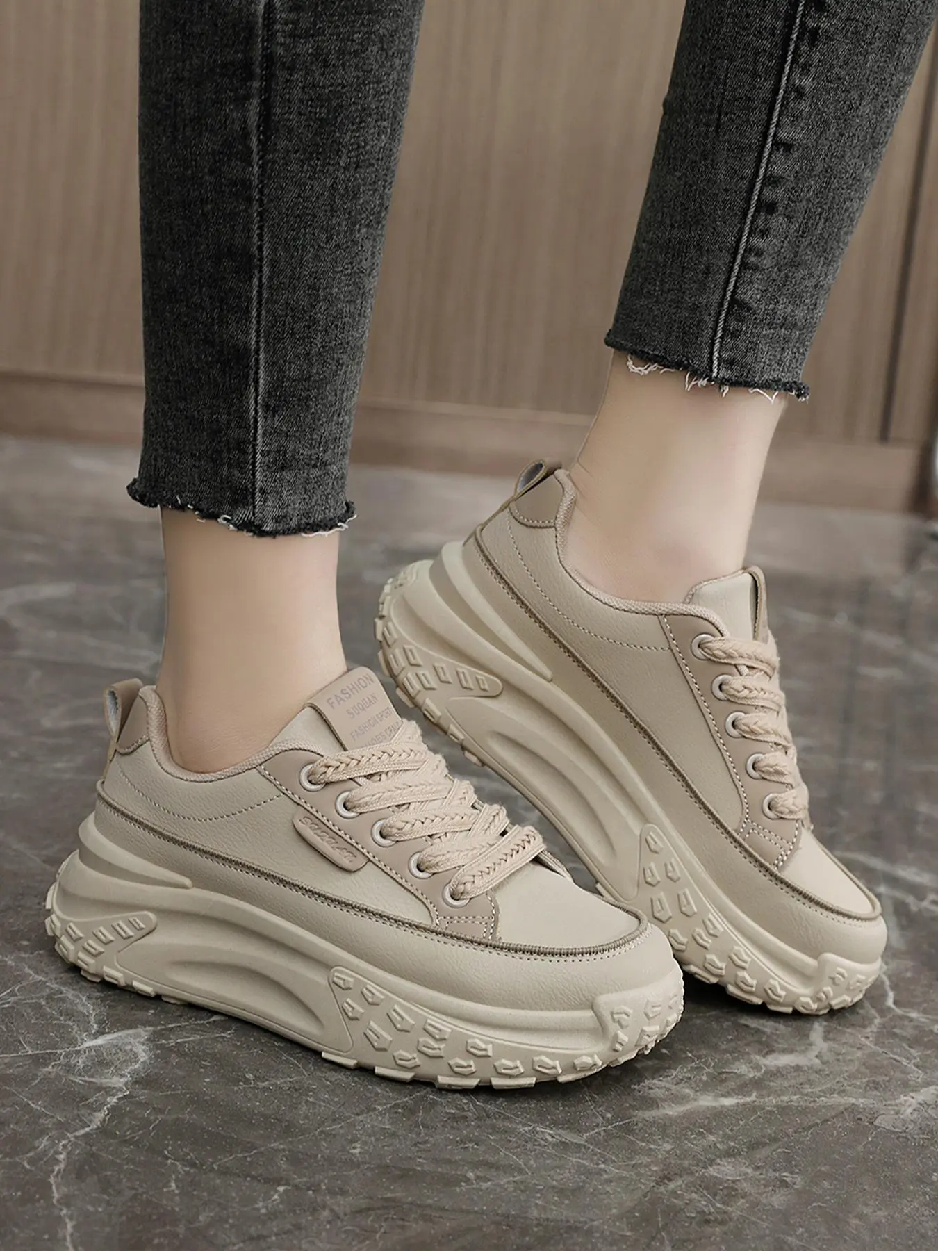 Women's Fashionable Lace Up Platform Sneakers, Casual Comfortable Breathable Sports Running Shoes, All-match Basic Shoes for Daily Wear, Chunky Running Shoe
