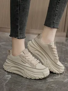 Women's Fashionable Lace Up Platform Sneakers, Casual Comfortable Breathable Sports Running Shoes, All-match Basic Shoes for Daily Wear