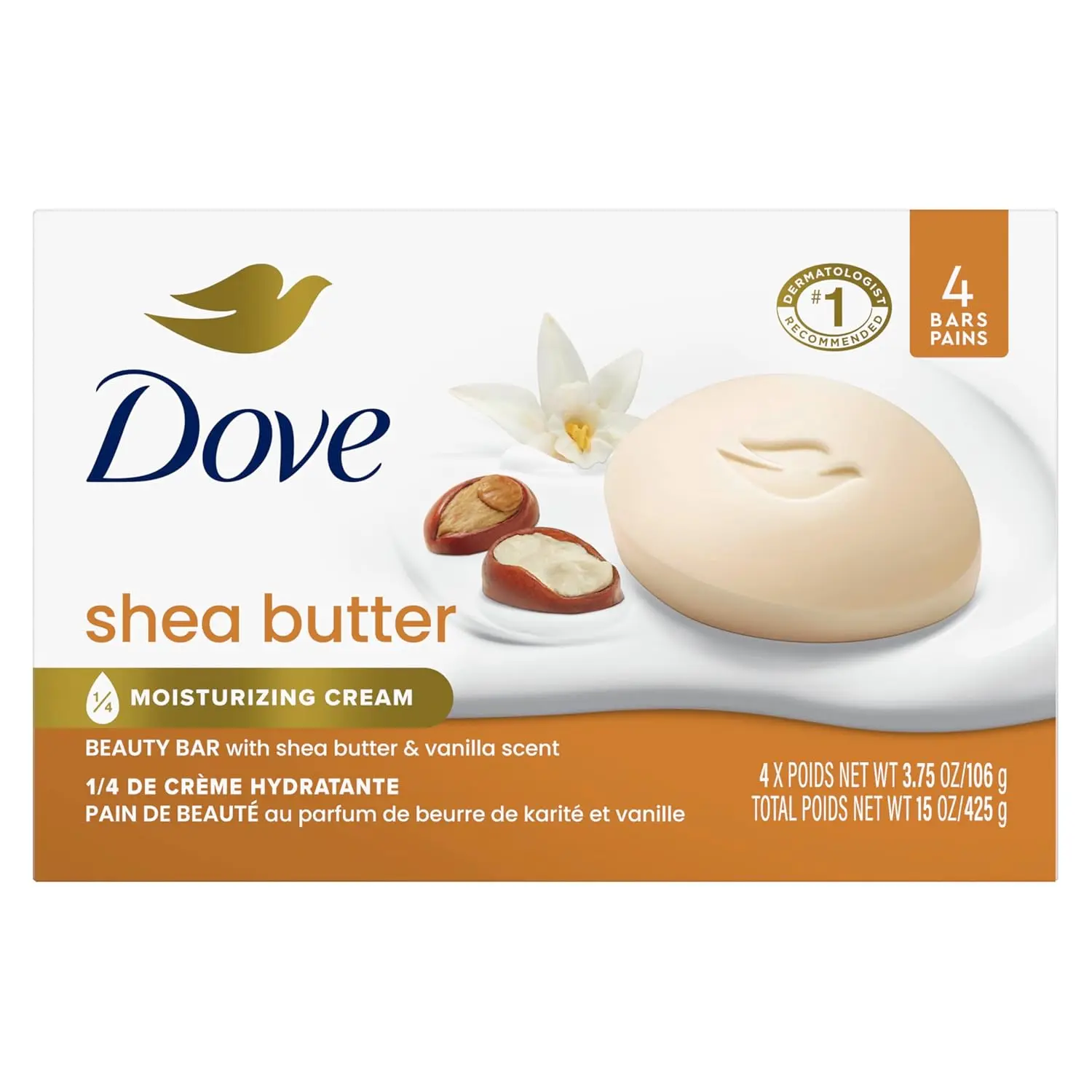 Dove Shea Butter & Vanilla Beauty Bar Soap - 12-Count 3.75 oz Moisturizer Cleanser, Hydrating Body Wash Cream for Nourished Radiant Skin with Gentle Scent, Multi-Pack