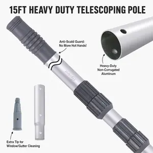 [Extra Long 15FT] Sepetrel Professional Telescoping Pool Pole, Heavy Duty Aluminum Extension Pole with Threaded Tip for Large In-ground Pools, Skimmer & Brush,summervibes