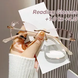 Diamond Cut Edge Frameless Reading Glasses Blue Light Blocking Eye Protection Presbyopia Glasses Men Women Far Sight Glasses