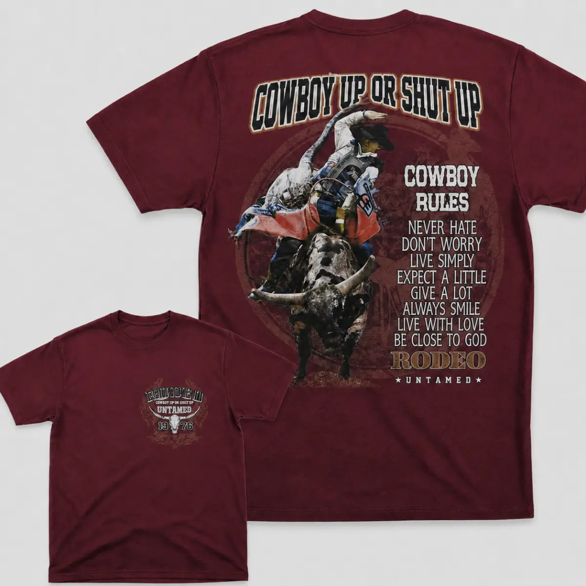 Cowboy Up Or Shut Up Rodeo Shirt, Bull Riding Cowboy Tee, Western Rodeo Graphic T-Shirt, Cowboy Rules Ranch Life Shirt, Country Western Apparel, Bull Rider Gift for Rodeo Fans, Rancher and Cowboys
