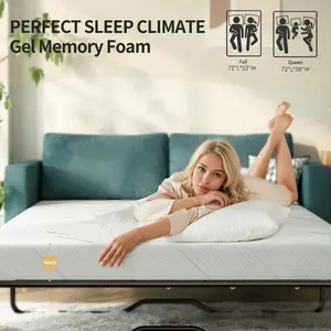Full/Queen/4-inch gel memory foam sofa bed mattress | NASA-Inspired Back Pain Relief | Medium-Firm Support | 90-Night Risk-Free Trial Perfect Sleep Climate