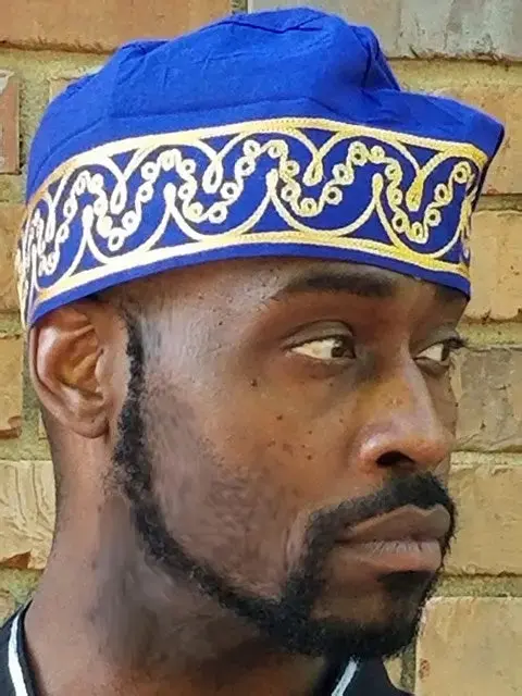 Royal Blue African Adebo Kufi Hat with Gold Embroidery-DPH3774 | African Fashion | Dupsie's