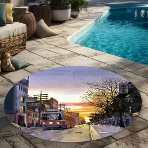 360 Stand 5x5 ft. Round Toronto Sunset Street Scene Rug, Printed Face, Weatherproof Patio & Home Decor Rugs, C1COAR55UX8WT2, Outdoor Patio Rug