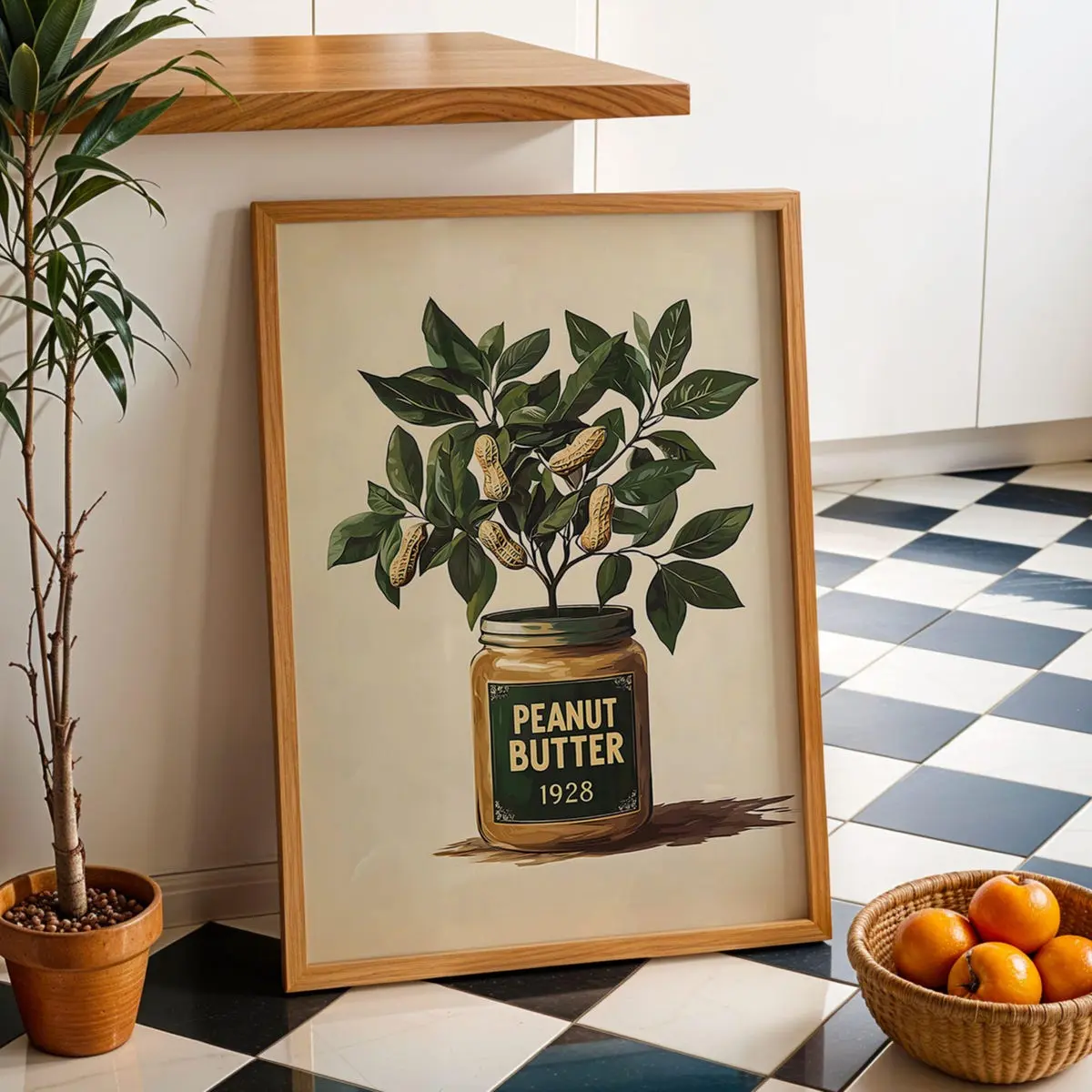 Vintage Wall Art Poster Print Rustic Kitchen Print Farmhouse Country Decor Olive Green Print Peanut Decor Retro Peanut Butter Jar Artwork, Unframed