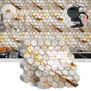 Self-Adhesive Tile Wall Stickers, 10pcs Removable PVC Tiles, Modern Honeycomb Design, Waterproof & Scratch Resistant, Bathroom Kitchen Decor