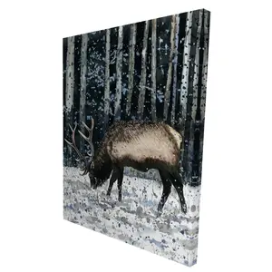 360 stand Artistic Nature Outdoors Canvas Artwork, 36x48 in. Caribou in Winter Forest - Rustic Bedroom Home Decor Decoration, Wall, Gifts
