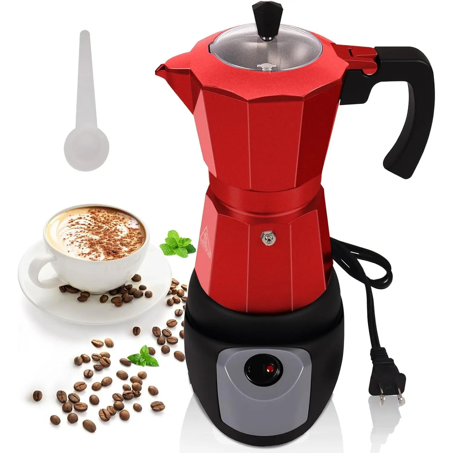 Electric Moka Pot - 5-6 Cup 270ml Dual Capacity Stovetop Coffee Maker, Removable Base, Overheat Guard, Italian Espresso Classic Shape Greca Brewing Design, Portable for Latte at Home