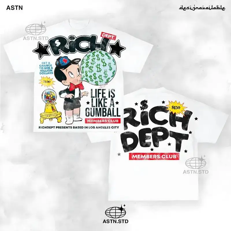 Y2K Graphic "Rich Dept" Personalize Printed Tshirt Casual Cotton Menswear T-Shirt tee Y2K Graphic "Rich Dept" Personalize Printed Tshirt Casual Cotton Menswear T-Shirt tee