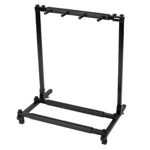 Black Folding Triple Guitar Stand Rack, Holds Acoustic, Electric & Bass Guitars, Heavy-Duty Iron Frame, Portable & Space-Saving Holder for Home or Studio