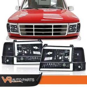 6PCS SMOKE BLACK LED DRL HEADLIGHT CORNER FITS 1992-1996 FORD F150 F250 F350