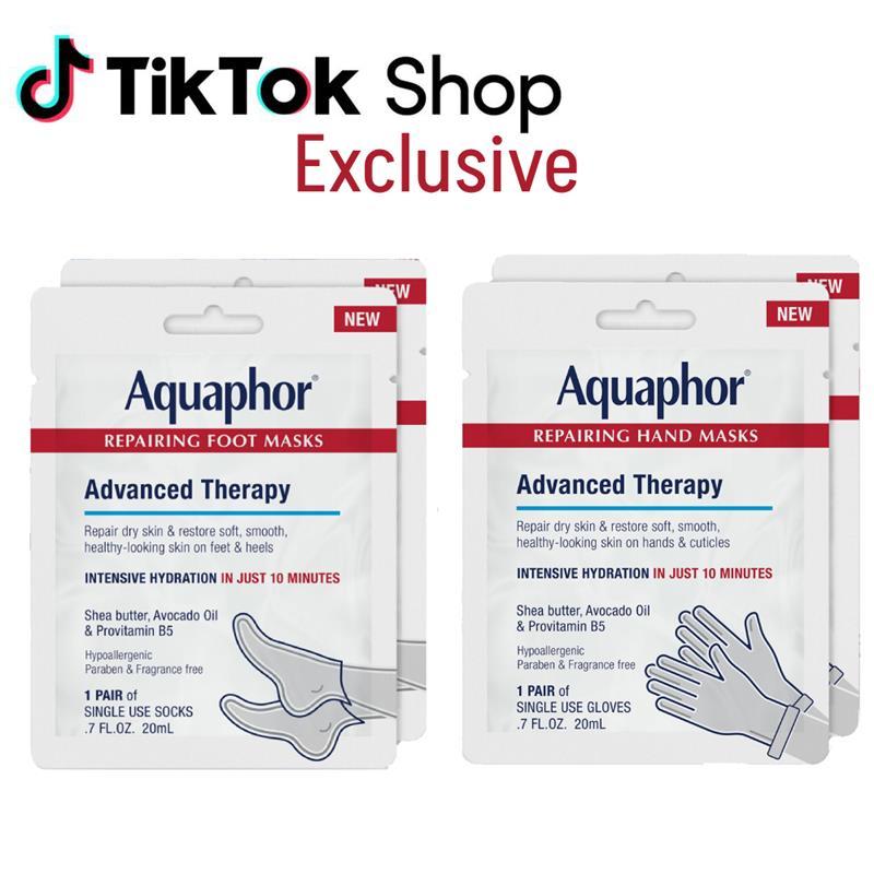 Aquaphor Repairing Foot & Hand Masks Bundle 2+2 with Avocado Oil & Shea Butter for Intense Hydration in 10 Minutes Gentle Formula Fragrance Free Moisturizer