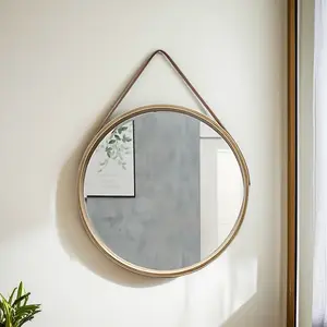 No-Drill Round Wall Mirror - Easy Install Adjustable Chain, Moisture-Resistant Wood Frame for Bathroom Vanity, Bedroom & Living Room Decor, Nordic Style, 11.8" Perfect for Small Spaces