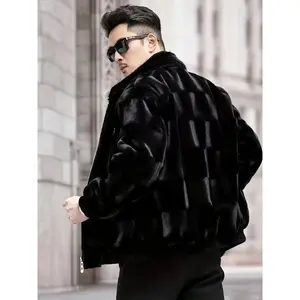 [Luxury Faux Fur Jacket] Warm & Soft Men's Luxury Faux Fur Jacket - Stylish Black Collared Zip-Up Coat, Casual Winter Style, Polyester Blend Winter Coat