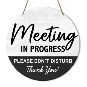 Do Not Disturb Wooden Hanging Sign And In Meeting Door Hanger, Quiet DND Office Door Sign for Privacy, Conference Room, Focus Time, Meeting In Progress