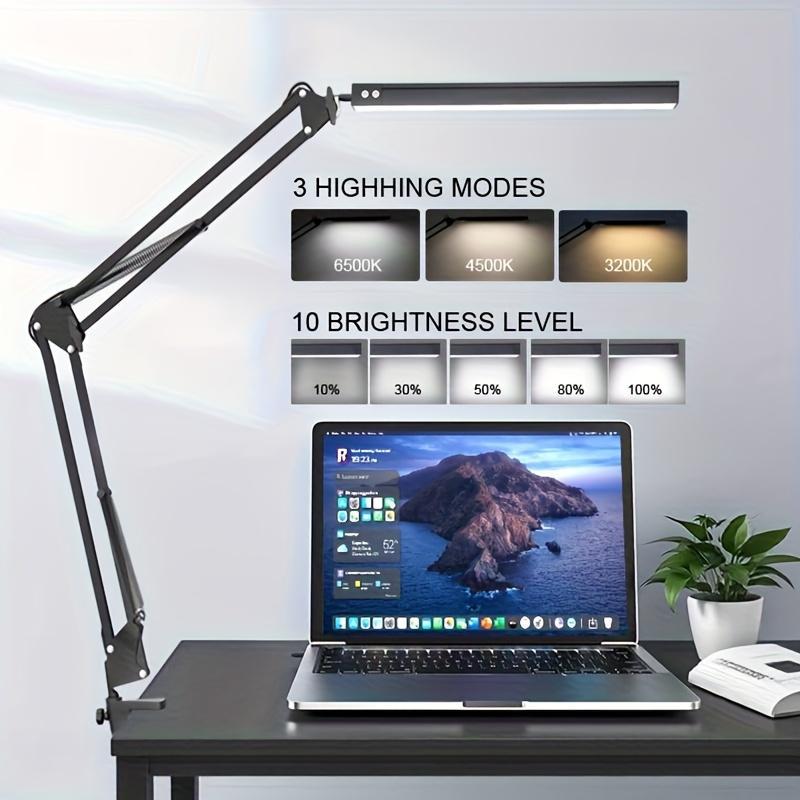 LED Desk Lamp with Clamp Flexible 4 Sections Swing Arm, 3 Color Modes, 5 Brightness, Eye-Caring LED Table Light with Memory Function lamp  for  living  room room light