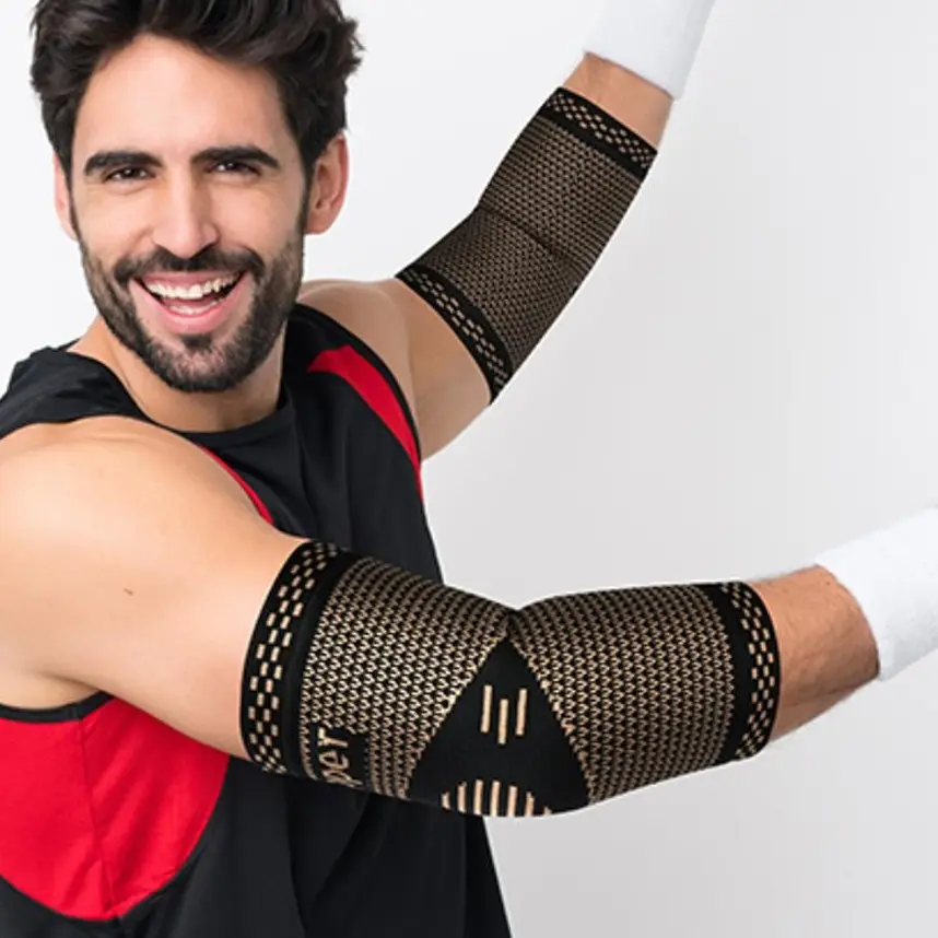 Protect your elbow joints. This knitted compression sports elbow pad is suitable for fitness and basketball activities. It is slip-resistant and breathable. It is also a protective gear for the elbow during tennis push-ups
