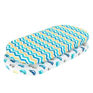 Everyday Kids 2-Pack Bassinet Sheets – 100% Cotton, Soft & Breathable, Fits Oval & Rectangle Mattresses- Cars/Chevron