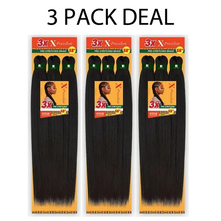 3X X-Pression Pre-Stretched Braid 3-Pack Deal - Straight Hair Extensions