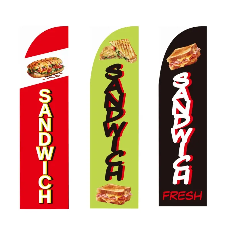 1pc Sandwich Fresh featherflag double-sided printing Banner  Green Colors with Sandwich Images - Ideal for Outdoor Advertising