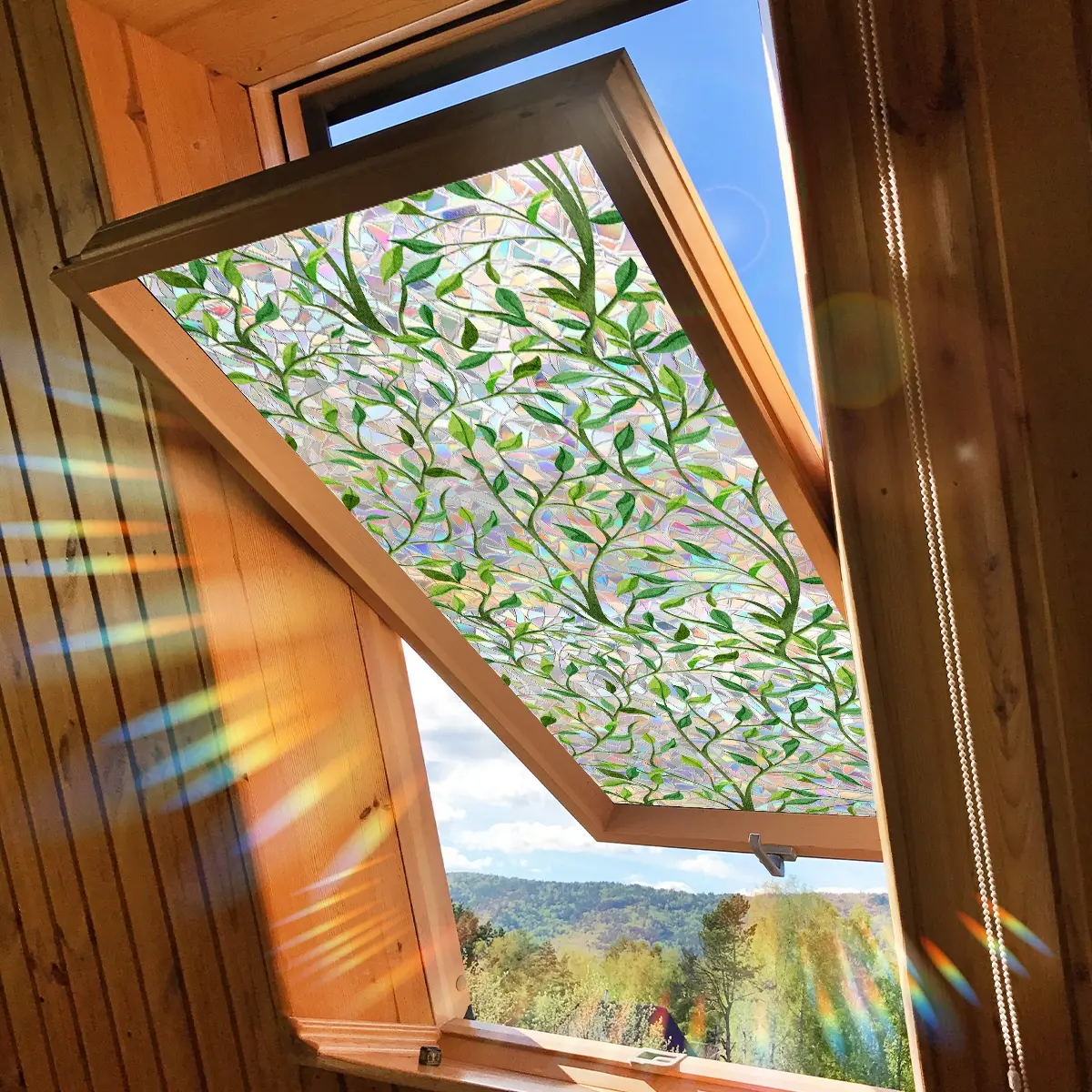 A creative vine leaf spring colorful sunlight static sticker window sticker Decorative Sticker (45*100cm) for glass window decoration (XC16000-YJ) PVC Waterproof Stickers
