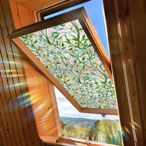 A creative vine leaf spring colorful sunlight static sticker window sticker Decorative Sticker (45*100cm) for glass window decoration (XC16000-YJ) PVC Waterproof Stickers