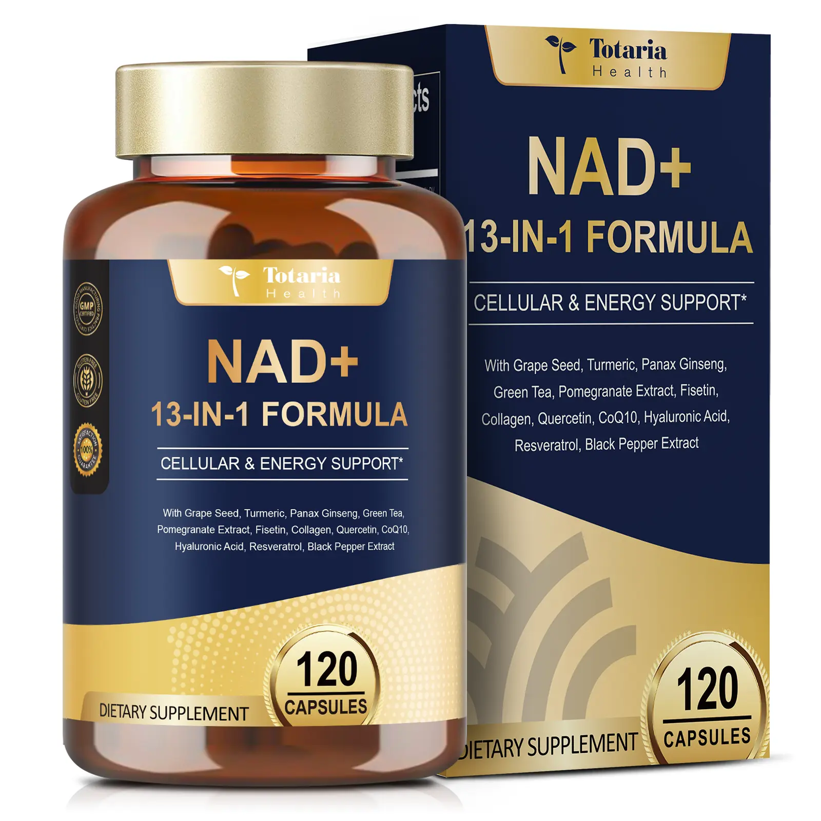 Totaria NAD Supplement with Niacinamide Riboside Resveratrol, Quercetin, Betaine Boost NAD+ Levels NAD Plus Anti-Aging, Energy, Immune, Focus 120 Capsules. #DealsForYouDays