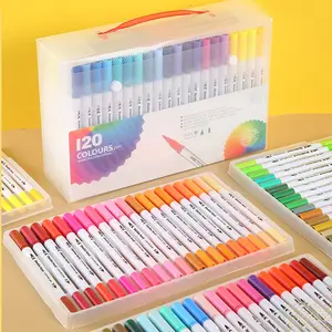 12/24/36/60/80/100/120 Color Double-Headed Watercolor Pen Painting Art Marker Fine Brush Head Colored Marker Pen Set Coloring Drawing Animation Creation School Supplies Christmas Halloween New Year Gifts Coloring Materials Set