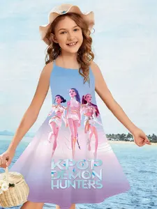 Idol Girl Group K-Pop Backless Dress, Blue Gradient 3D Printed Summer Fashion, Comfortable Soft Casual Wear, Graphic Print Dress, Perfect Holiday Gift