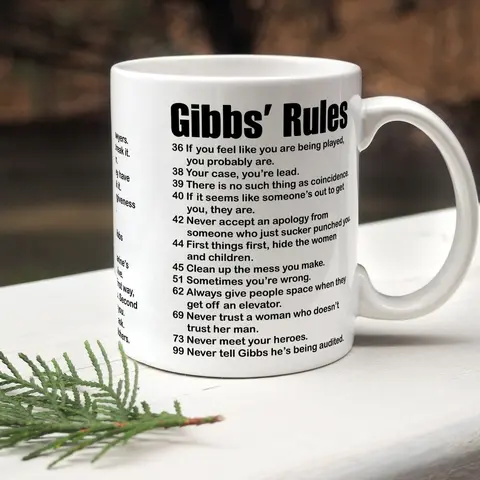 G1bb's Rules Mug 11oz & 15oz Ceramic Coffee Cup with Durable White Finish & Comfortable C-Handle Dishwasher Safe Gift for Friend