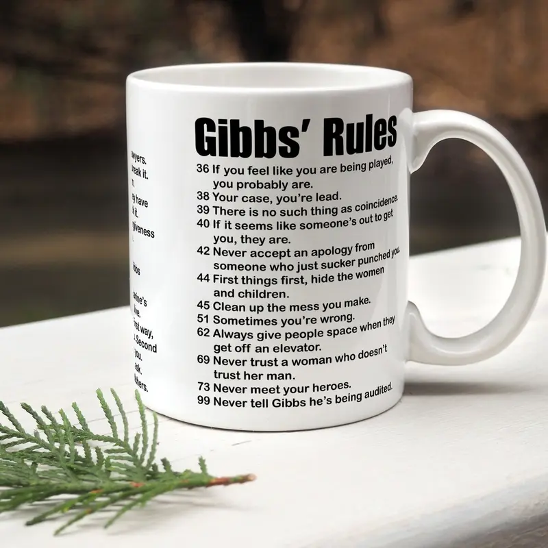 G1bb's Rules Mug 11oz & 15oz Ceramic Coffee Cup with Durable White Finish & Comfortable C-Handle Dishwasher Safe Gift for Friend