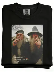 Viral Wizard Duo 1999 Retro Mugshot Graphic T-Shirt | Funny Gandalf Dumbledore Meme Tee | Y2K Streetwear | Trending TikTok Fashion for Men Women | Comfortable Casual Top for Movie Fans