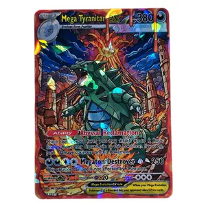 Mega Tyranitar ex Volcanic Cataclysm Pokemon Stained Glass Design and Fractal Glass Finish Lava Border Standard Size and Back Display Card