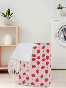Strawberry Print Open Storage Box, Foldable Laundry Basket with Handles, Versatile Household Storage for Bathroom & Clothes