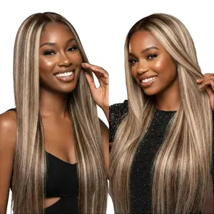 Ash Blonde Highlight Straight Human Hair Wig 13x6 HD Transparent Lace Frontal Wigs Highlight Blonde 180% Density Pre Plucked With Baby Hair 613 Colored For Woman