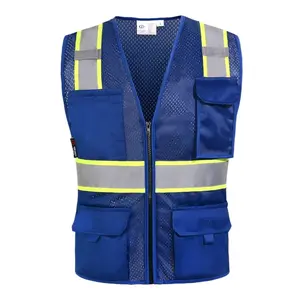 Royal Blue High Visibility Safety Vest Pocket & Mesh  for Construction & Traffic Control