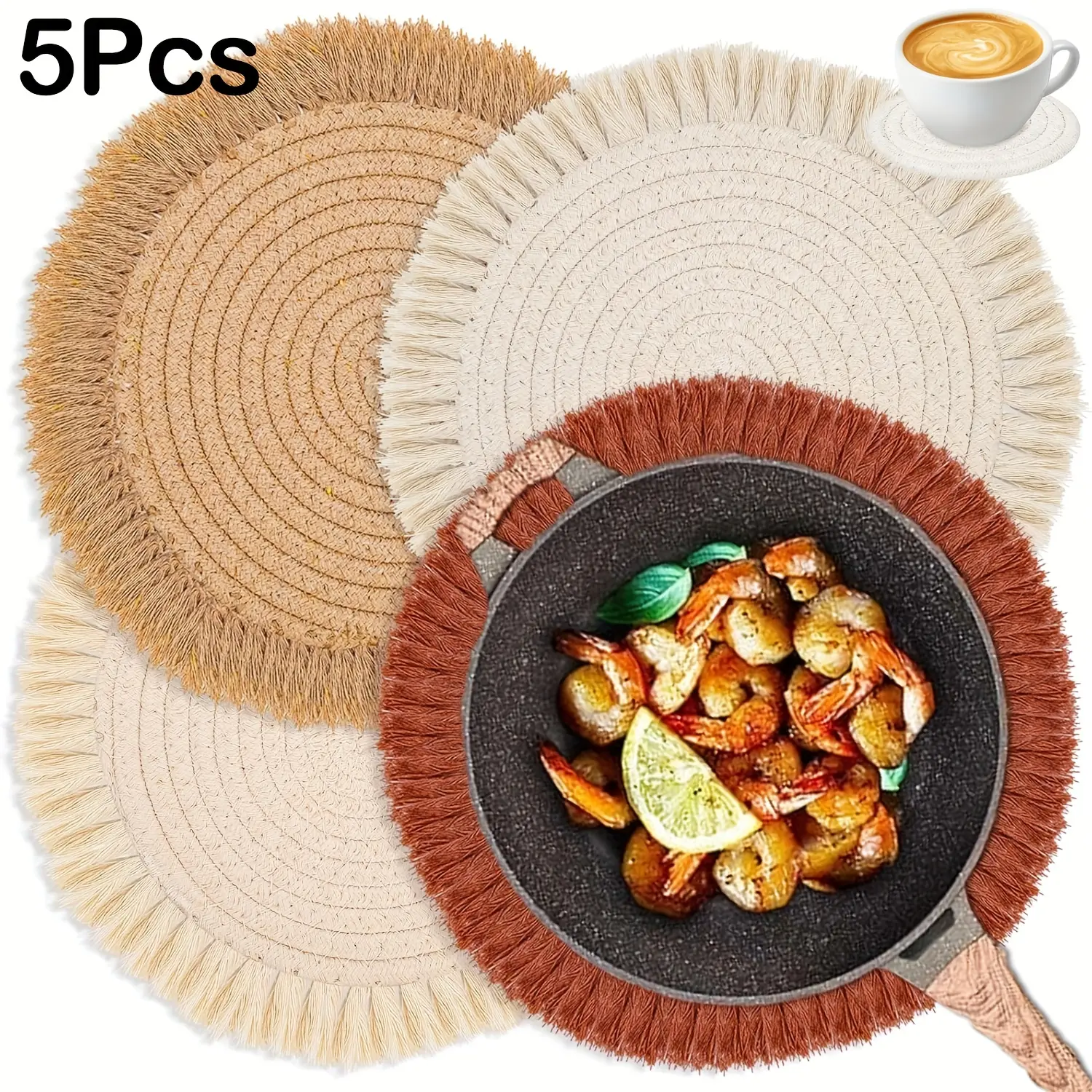 13" Round Autumn Placemats Set of 5 Washable Table Mats Boho Kitchen Decor Thanksgiving Decoration Pottery Barn Autumn Home Decor Dinner Party Table Centerpiece Holiday Placemats Rustic Style Table Runner Woven Placemats Durable Heat Insulation Pads Dinin
