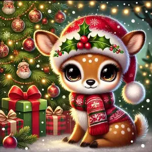 5D DIY Full Drill Round Diamond Painting - Diamond Art Painting Kit Christmas Tree, Gift Box, Reindeer Mosaic, Canvas - DIY Decor, Home Wall Decor, Suitable for Halloween and Christmas, Birthday and Anniversary Gifts, Diamond Painting Kits