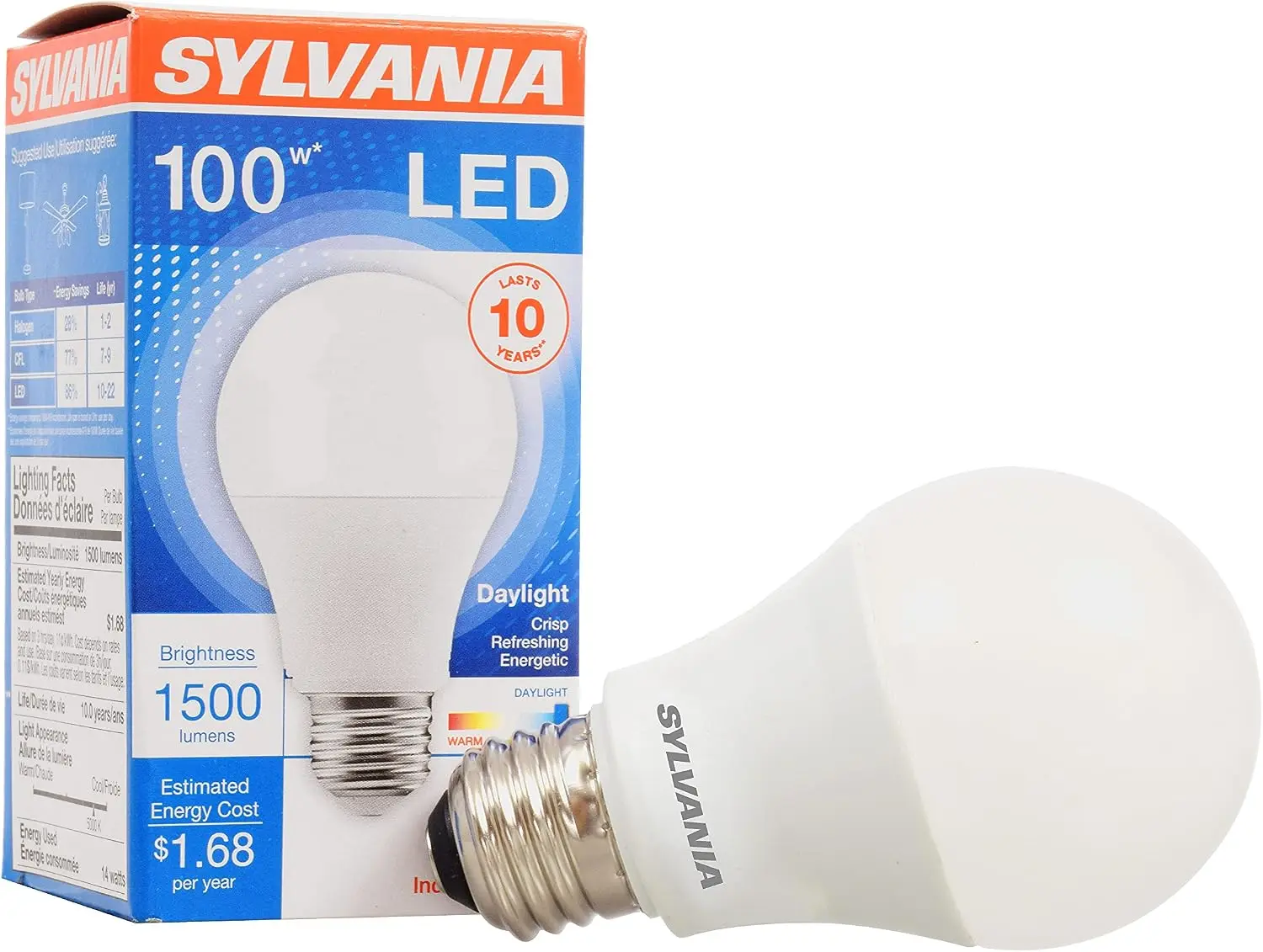 Sylvania LED Light Bulb, 100W Equivalent A19, Efficient 14W, Medium Base, Frosted Finish, 1500 Lumens, Daylight (79294) (Pack of 1)