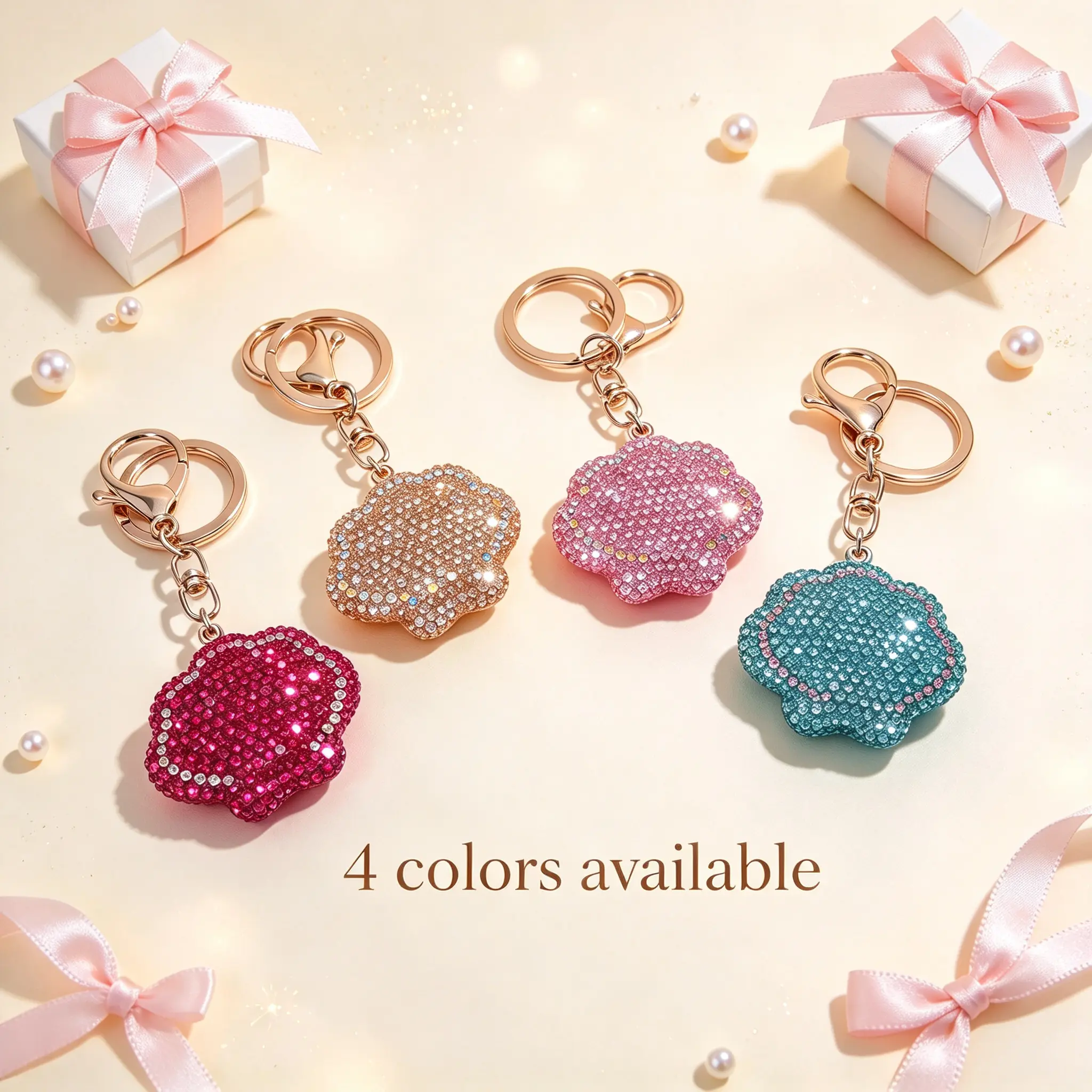 Bling Rhinestone Seashell Keychain, Sparkly Crystal Shell Pendant, Trendy Aesthetic Bag Charm, Colorful Shiny Key Ring Accessory for Women, Holiday & Birthday Gift Idea